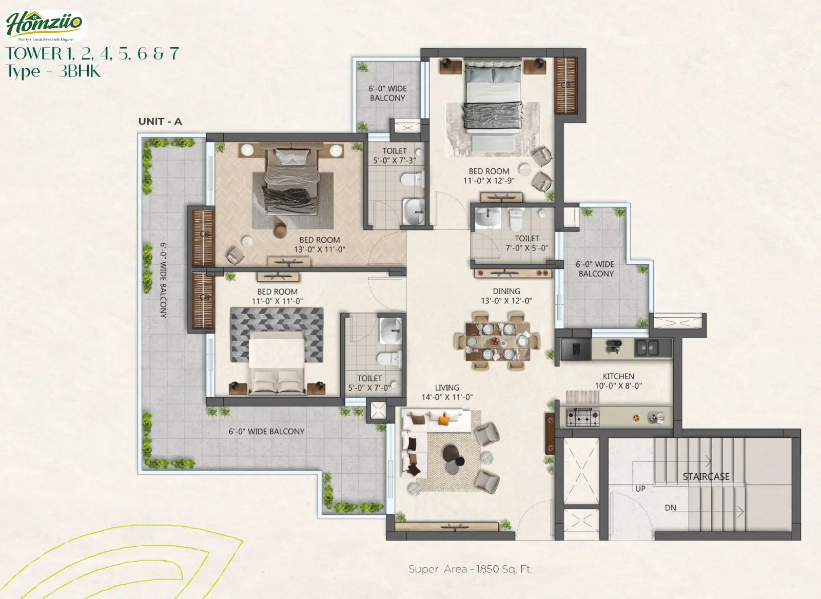 3 BHK floor plan