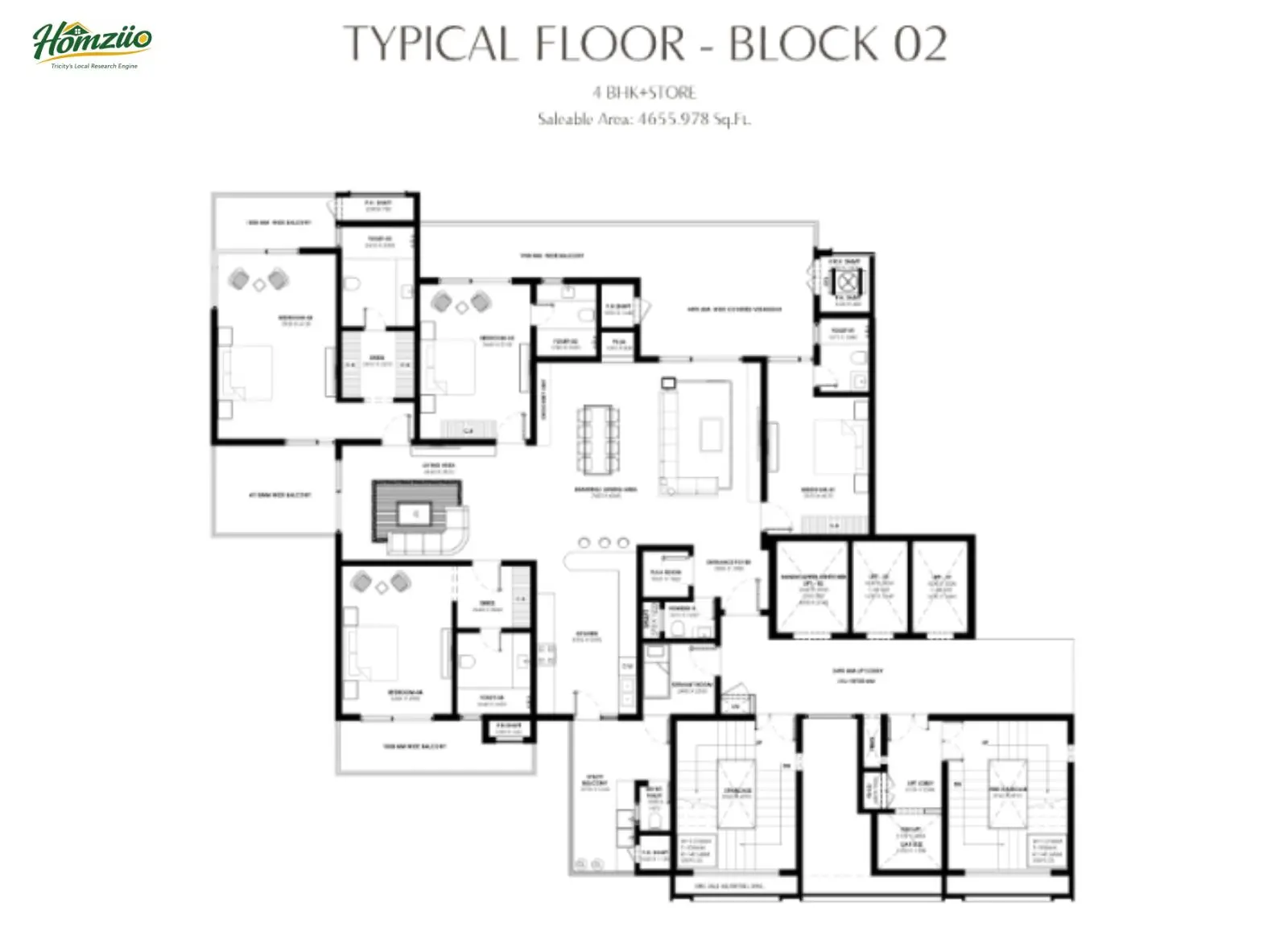 4 BHK + Store floor plan