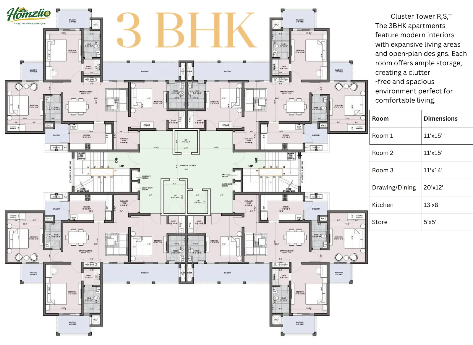 3 BHK (Ph 1) floor plan
