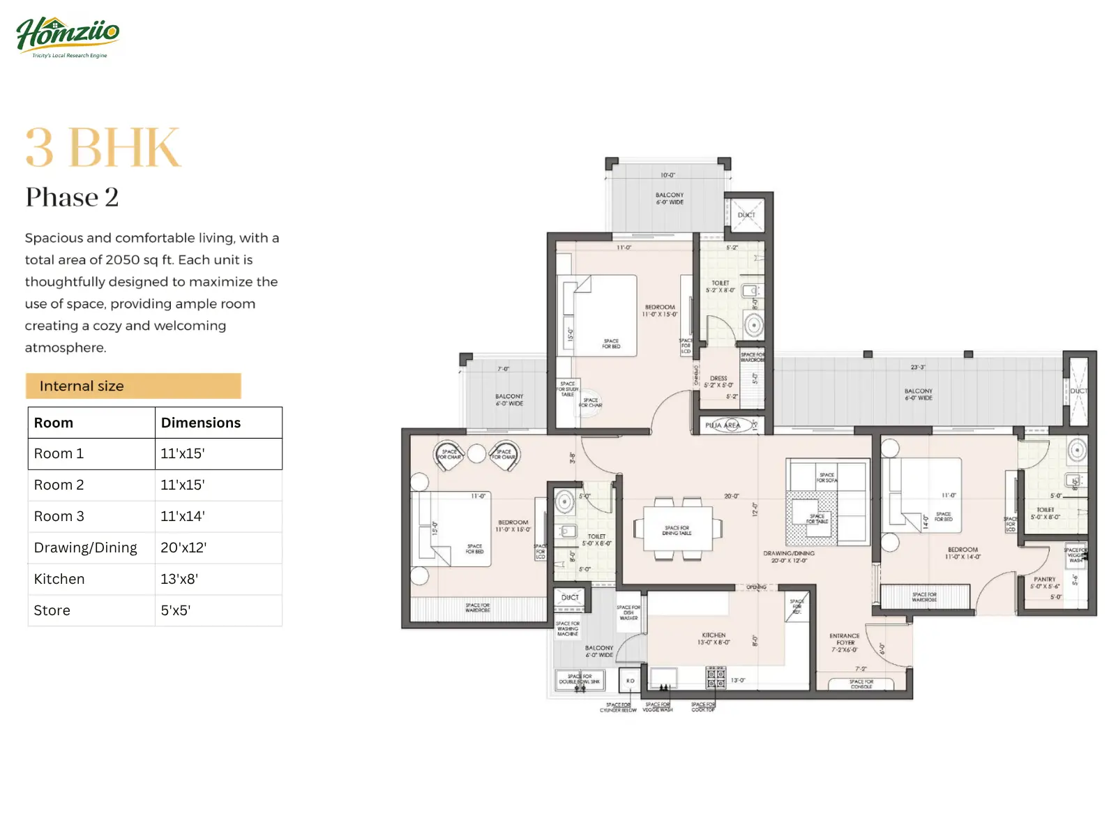 3 BHK (Ph 2) floor plan