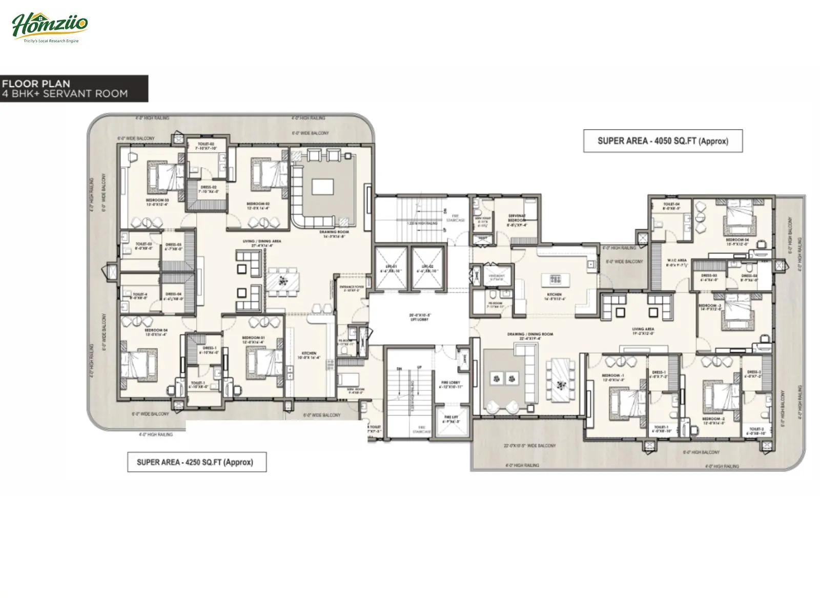 4 BHK Apartment floor plan