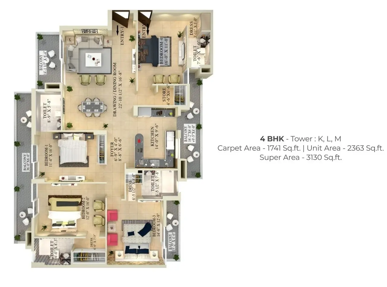 4 BHK floor plan