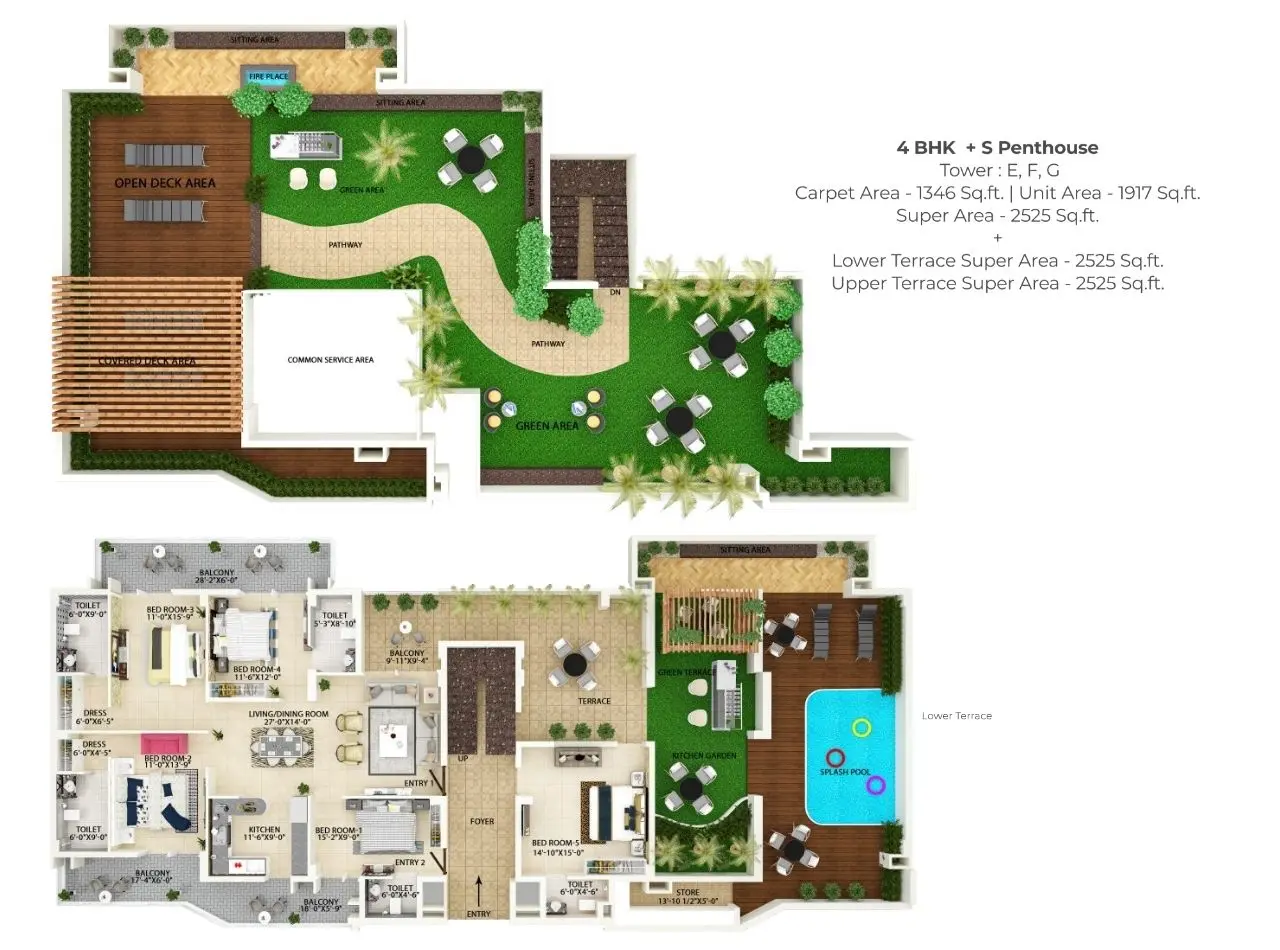 4BHK + S Penthouse floor plan