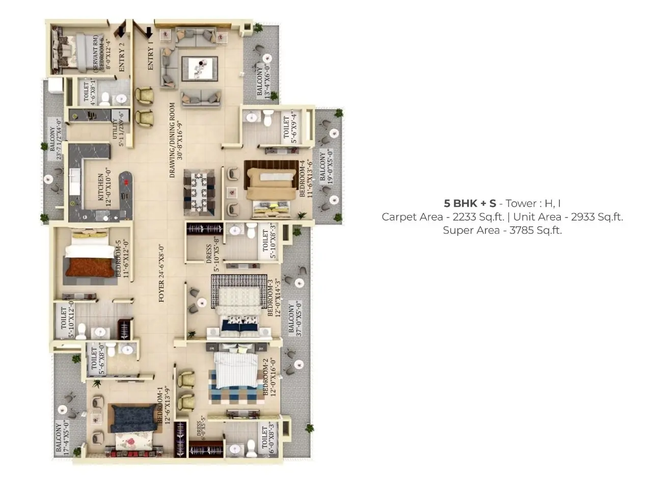 5 BHK + S floor plan