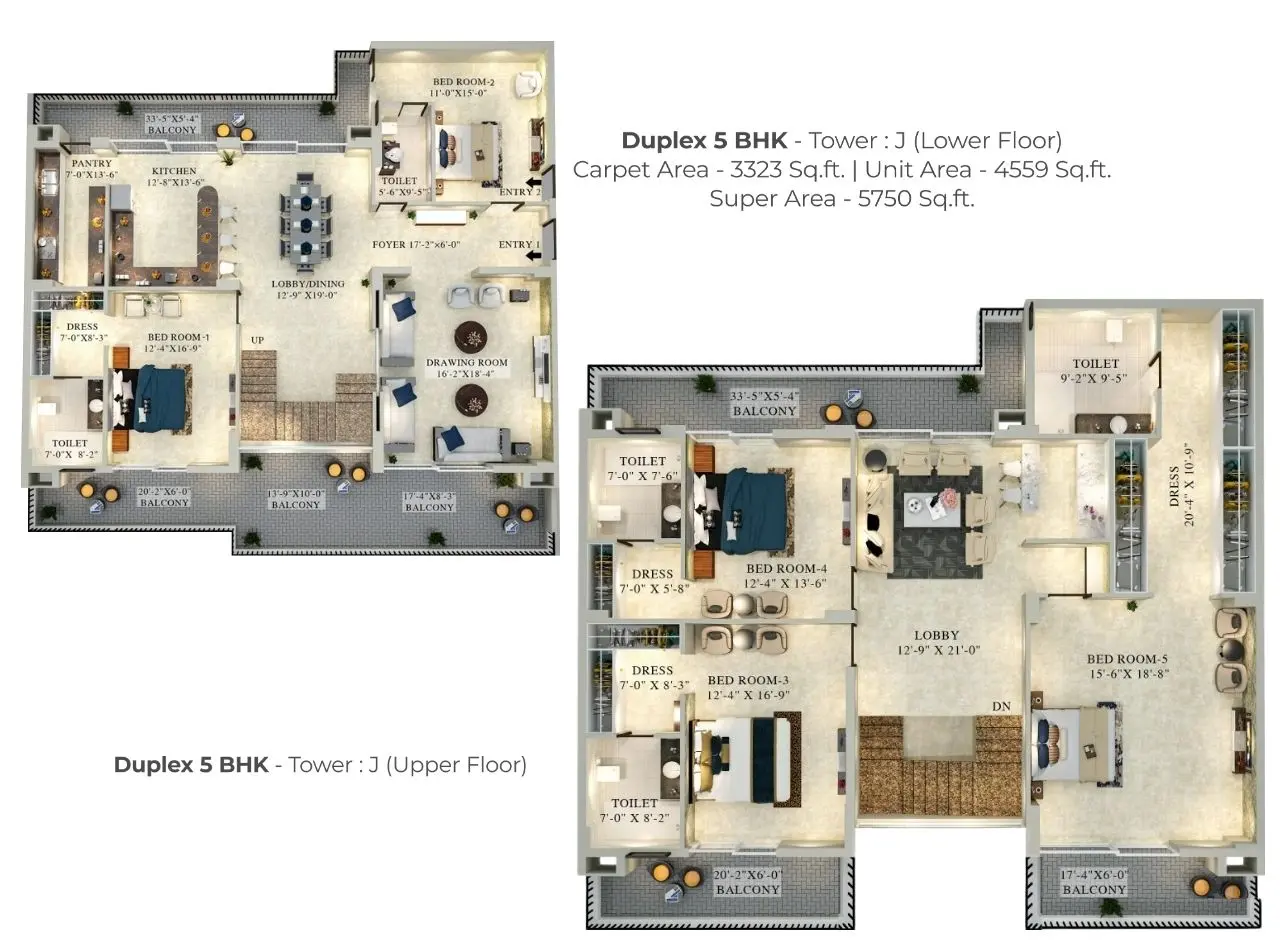 5 BHK Duplex floor plan