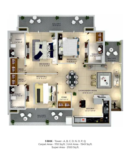 3bhk floor plan