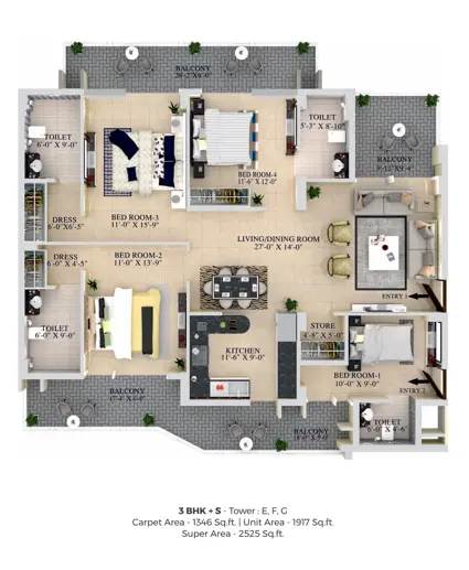 3bhk+s floor plan