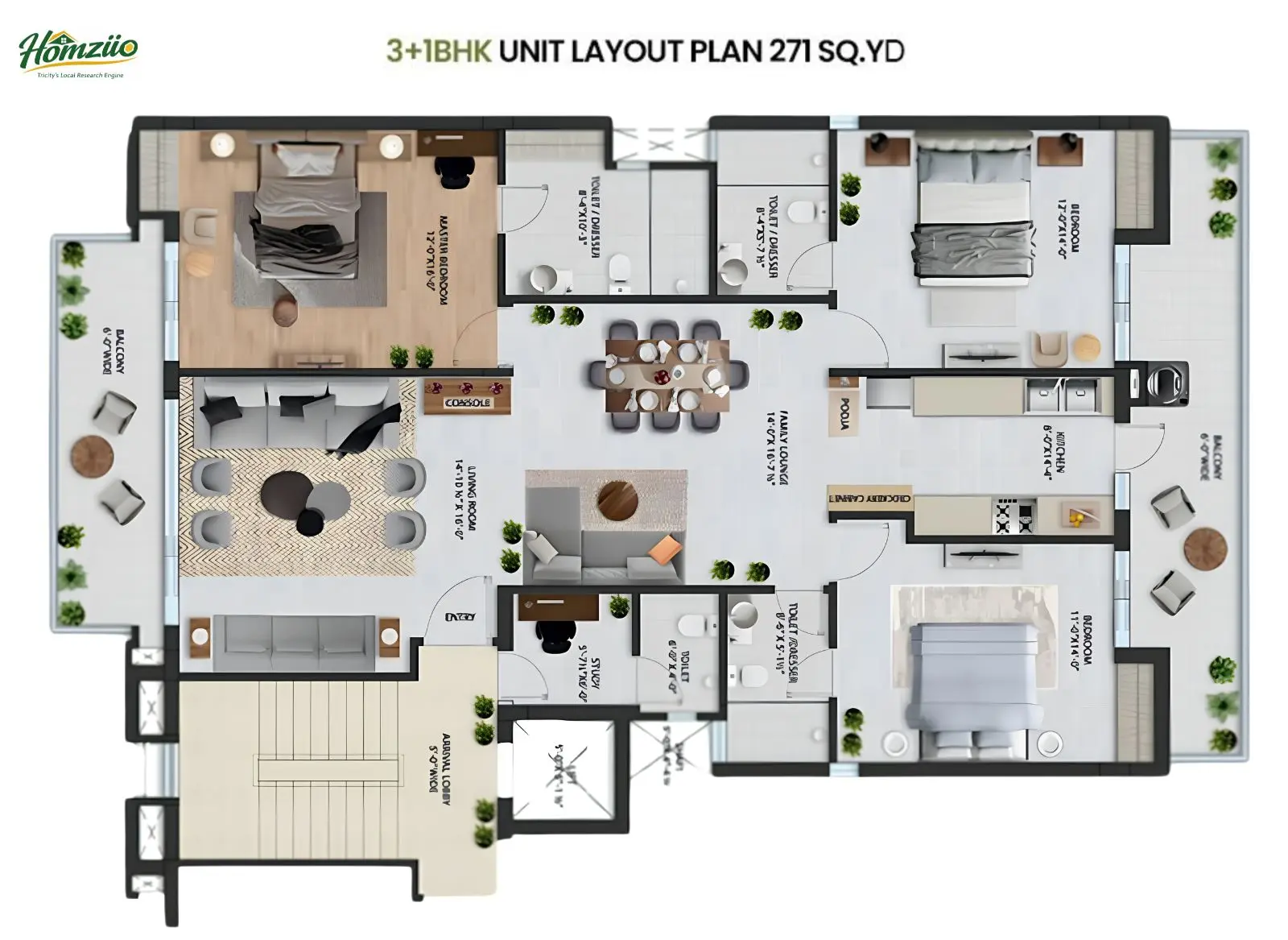 3+1 BHK floor plan