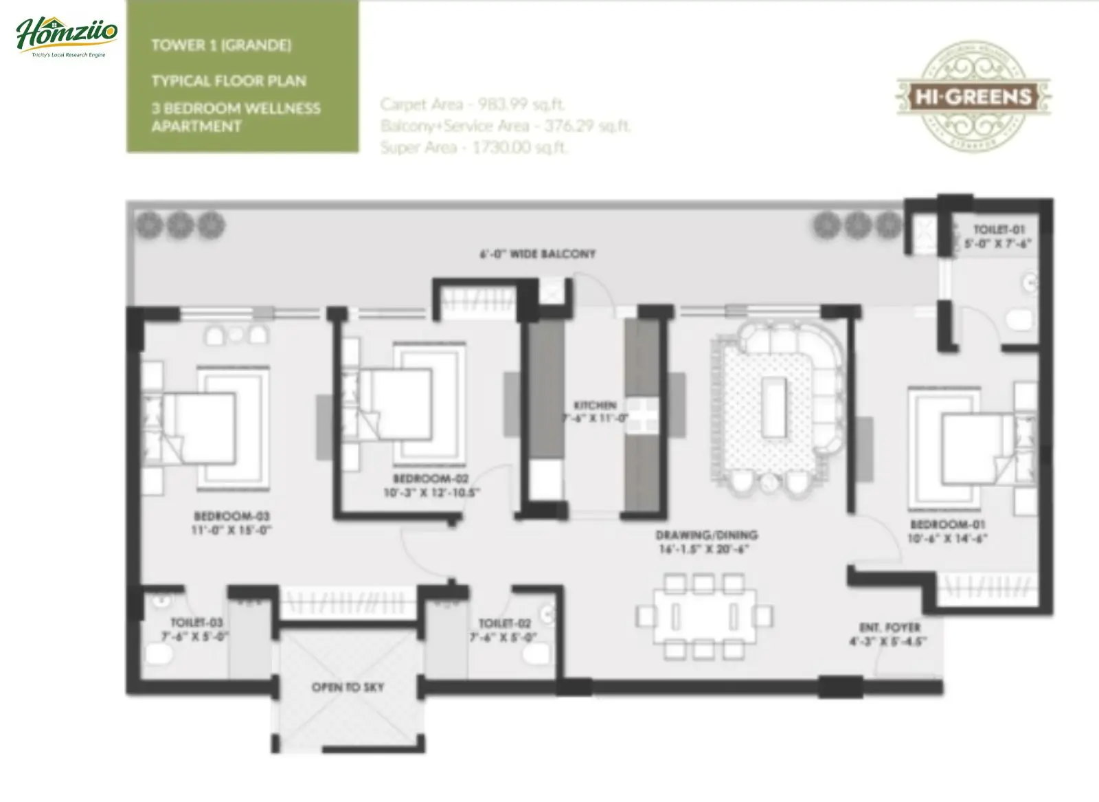 3 Bedroom Wellness Apartment ( Tower 1 ) floor plan