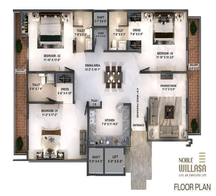 Noble Willasa Sector 99 Mohali | Luxury 3BHK Independent Floors | Residential Property in Mohali | RERA Approved – gallery image 17