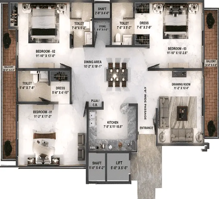 Noble Willasa Sector 99 Mohali | Luxury 3BHK Independent Floors | Residential Property in Mohali | RERA Approved – gallery image 15