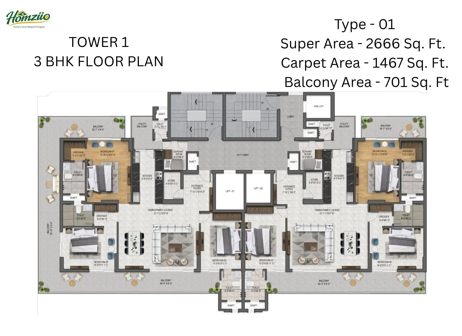 Tower 1 ( 3 BHK Floor Plan ) floor plan