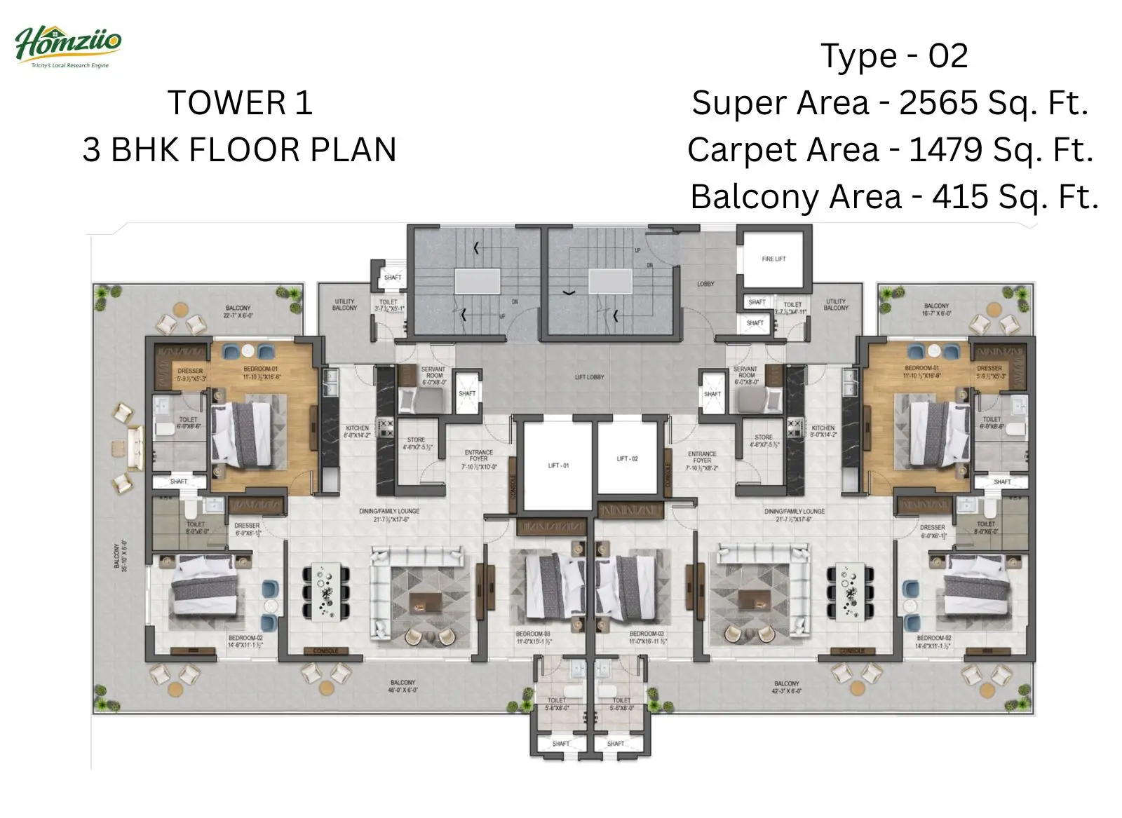 Tower 1 ( 3 BHK Floor Plan ) floor plan
