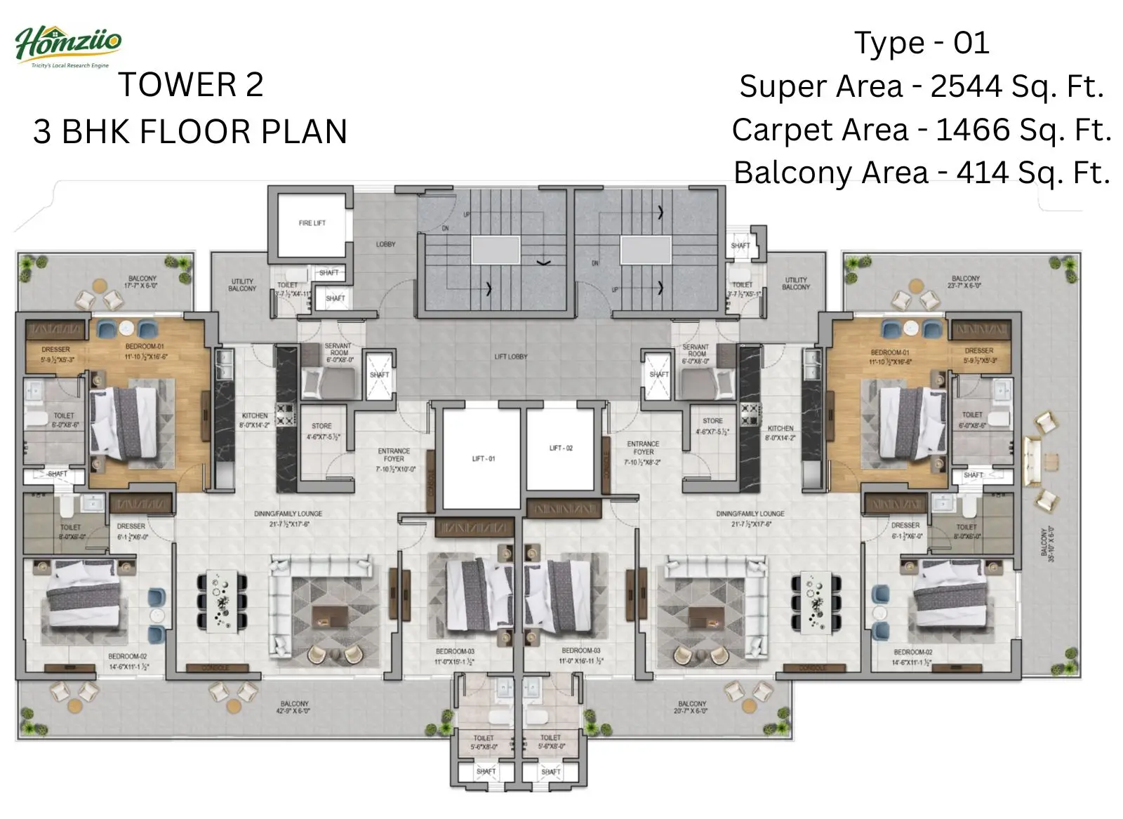 Tower 2 ( 3 BHK Floor Plan ) floor plan