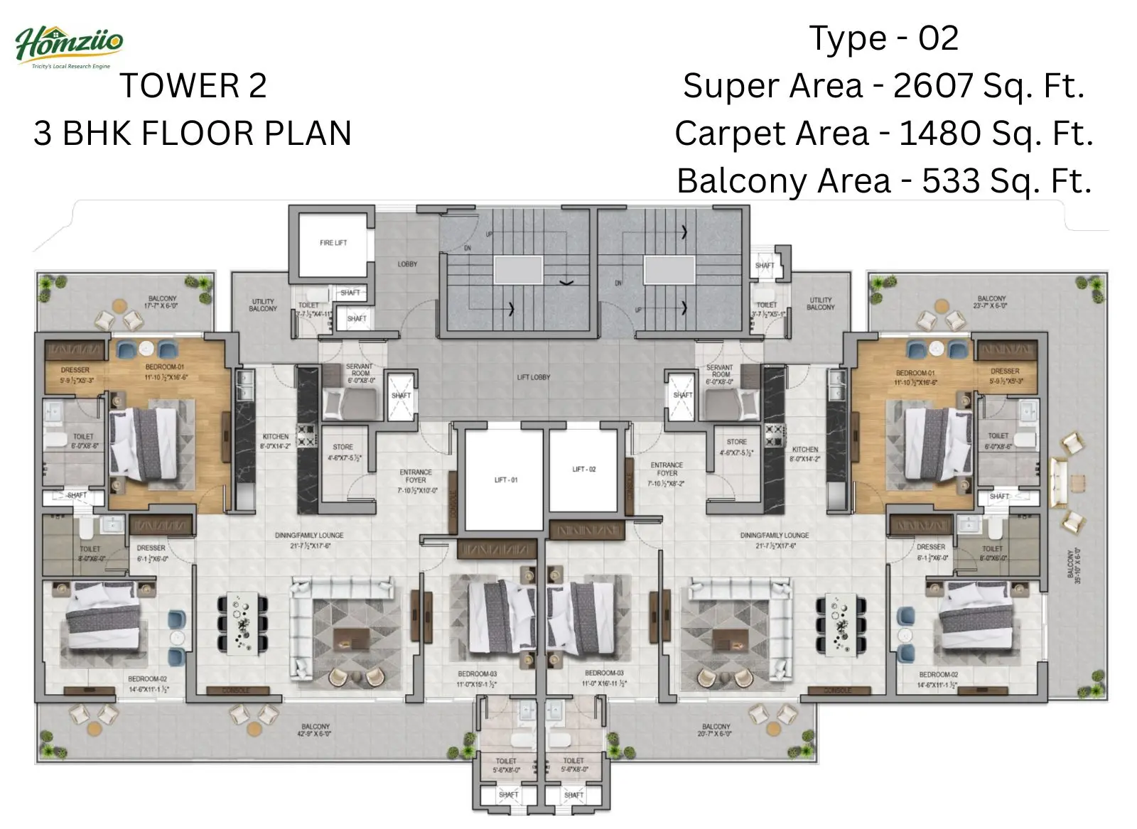 Tower 2 ( 3 BHK Floor Plan ) floor plan