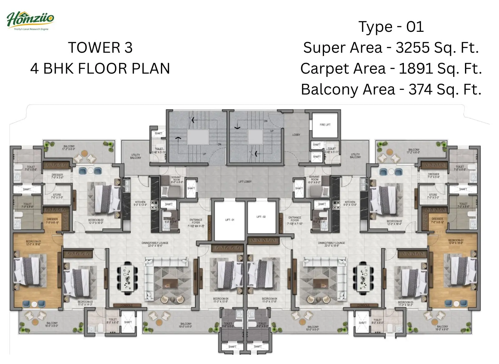 Tower 3 ( 4 BHK Floor Plan ) floor plan