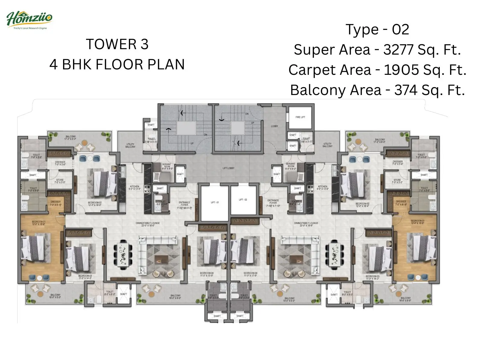 Tower 3 ( 4 BHK Floor Plan ) floor plan