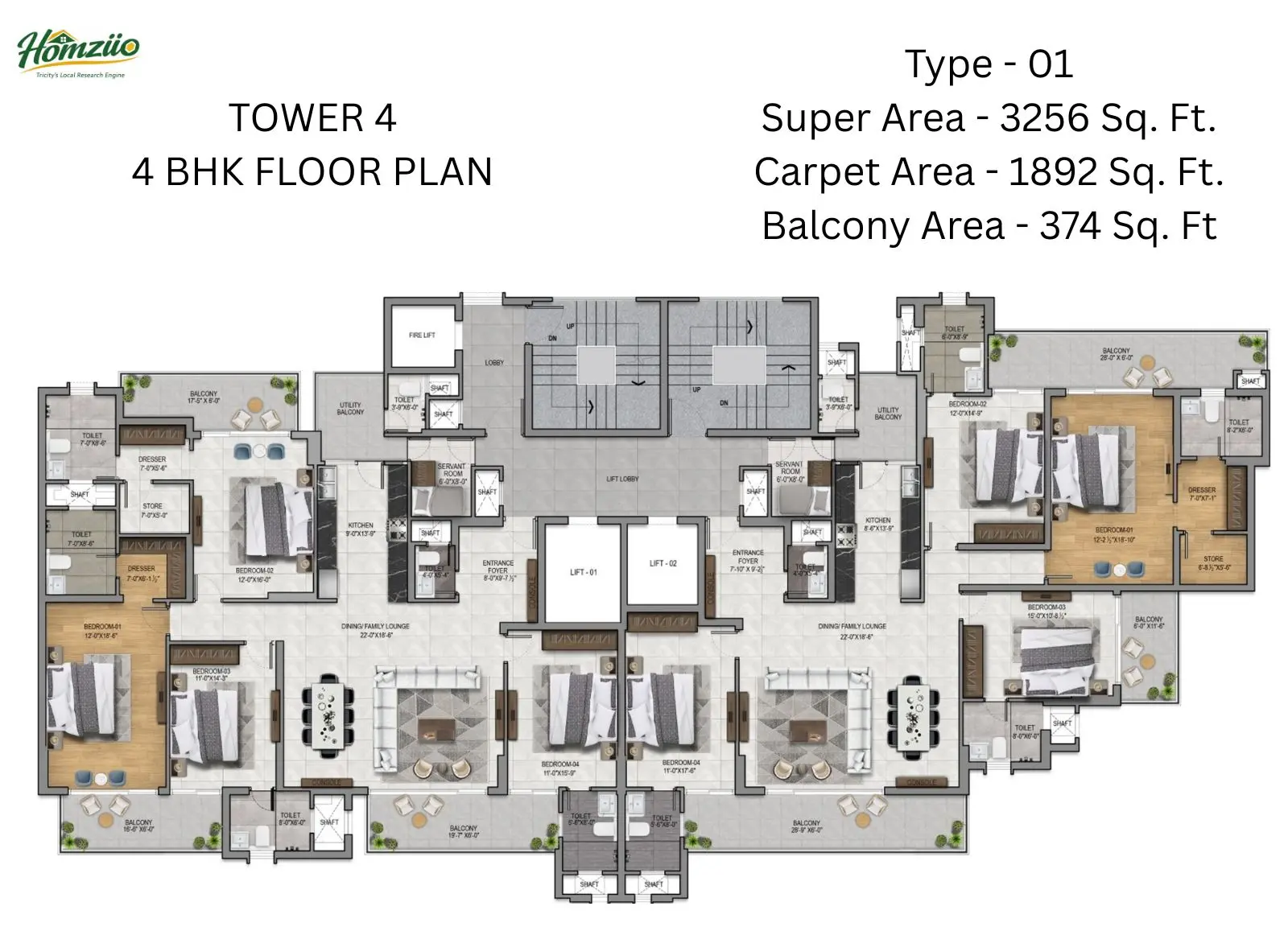 Tower 4 ( 4 BHK Floor Plan ) floor plan