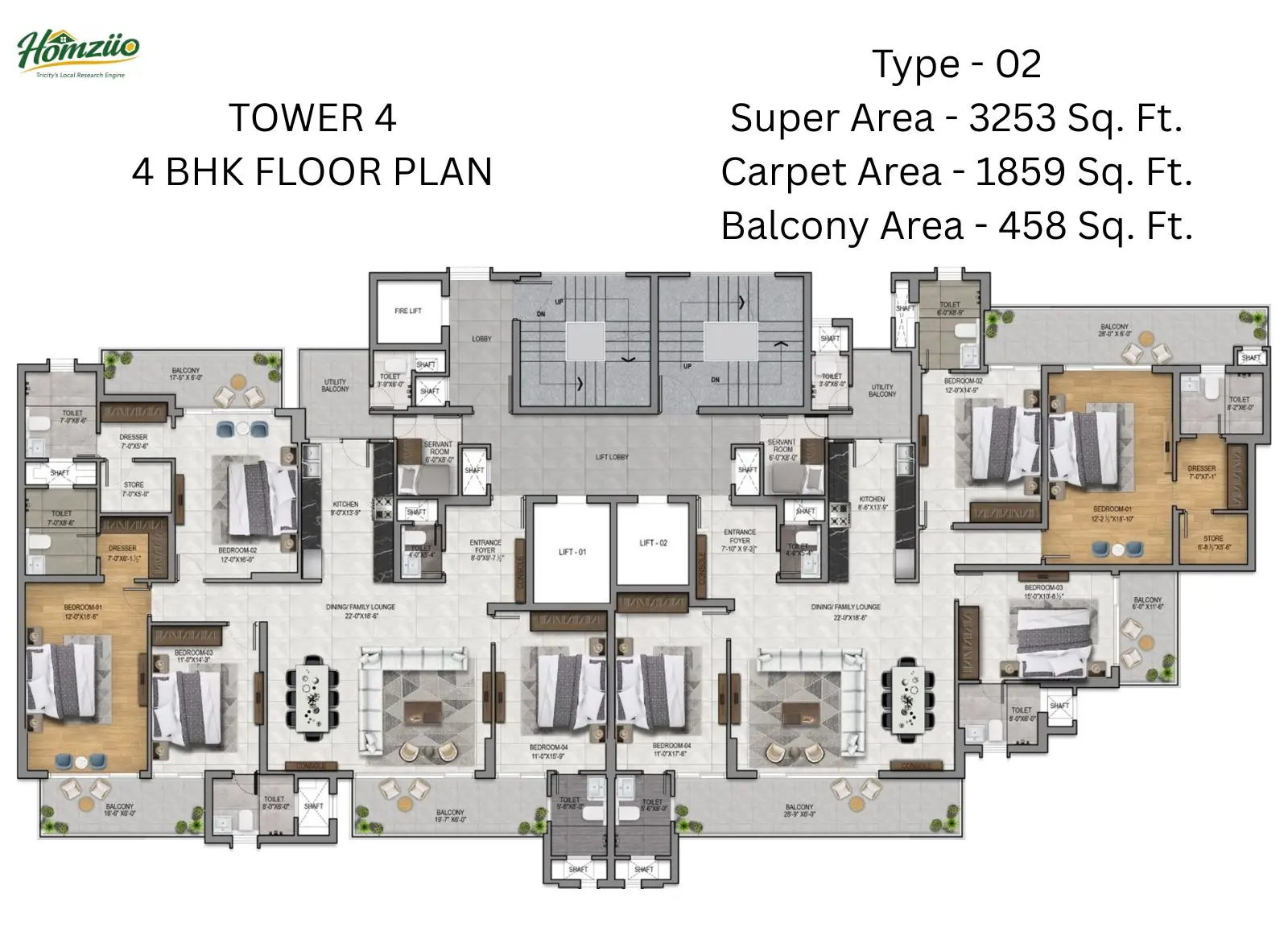 Tower 4 ( 4 BHK Floor Plan ) floor plan