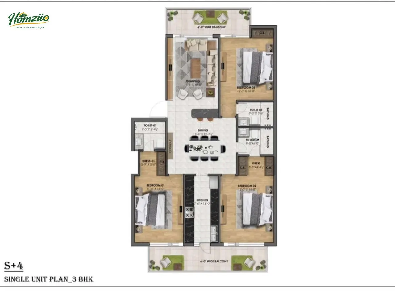 Single Unit Plan (3 BHK ) floor plan