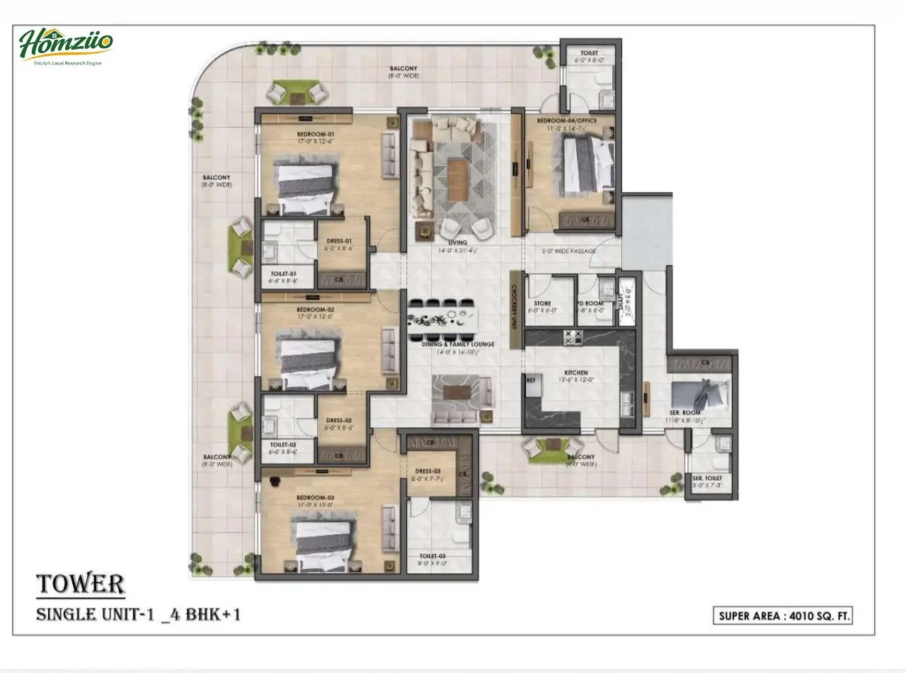 Tower Single Unit -2 ( 4bhk+1) floor plan