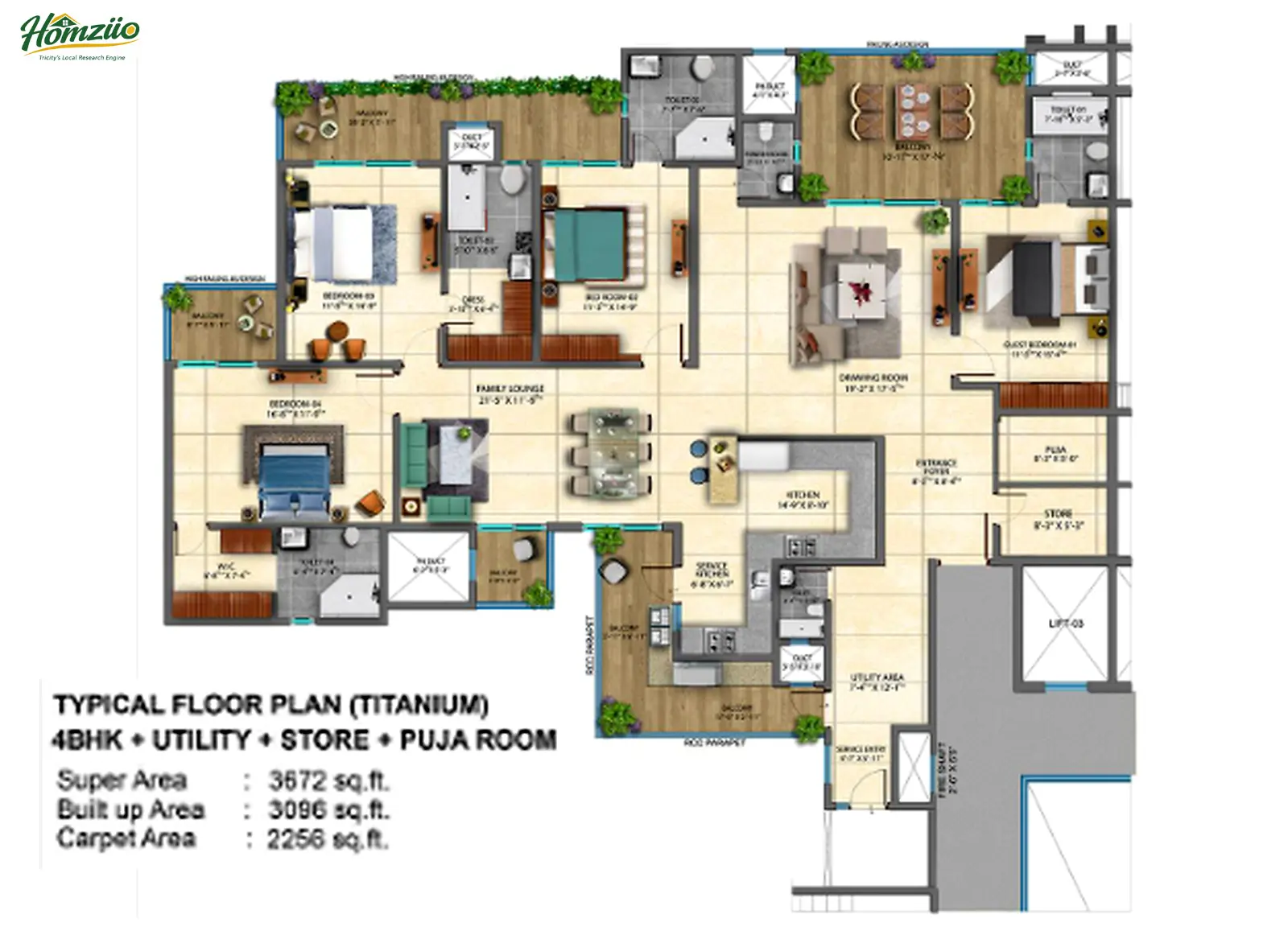 4+1 BHK Apartments floor plan