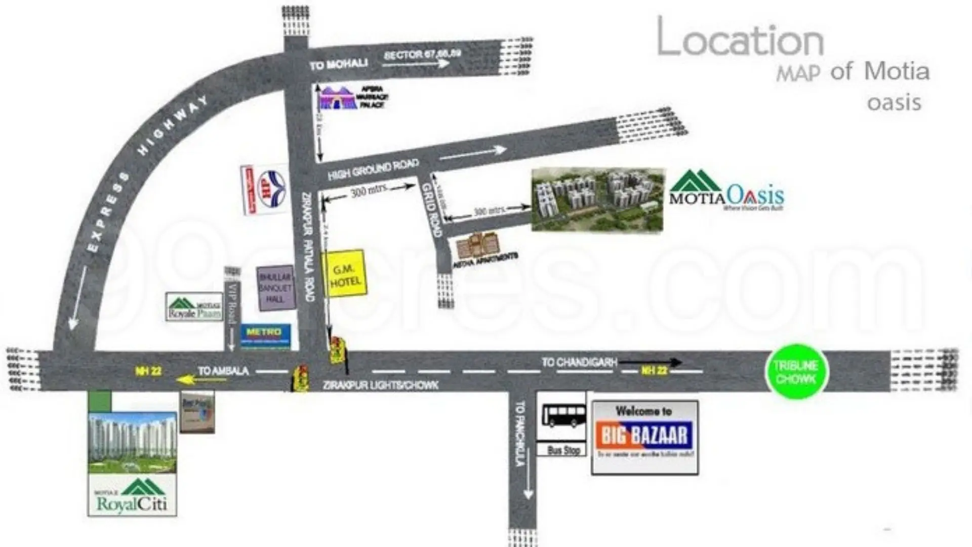 Motiaz Oasis Zirakpur | Affordable 3 & 4 BHK Apartments in Bhabat Residential Projects – common area