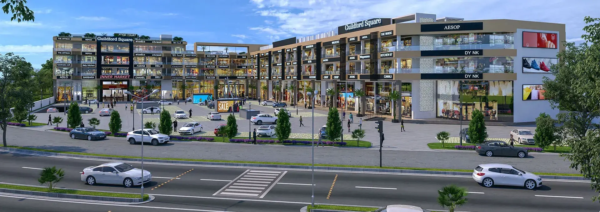 Motiaz Guildford Square Zirakpur | Premium Commercial Showrooms & Offices on PR7 Airport Road – elevation