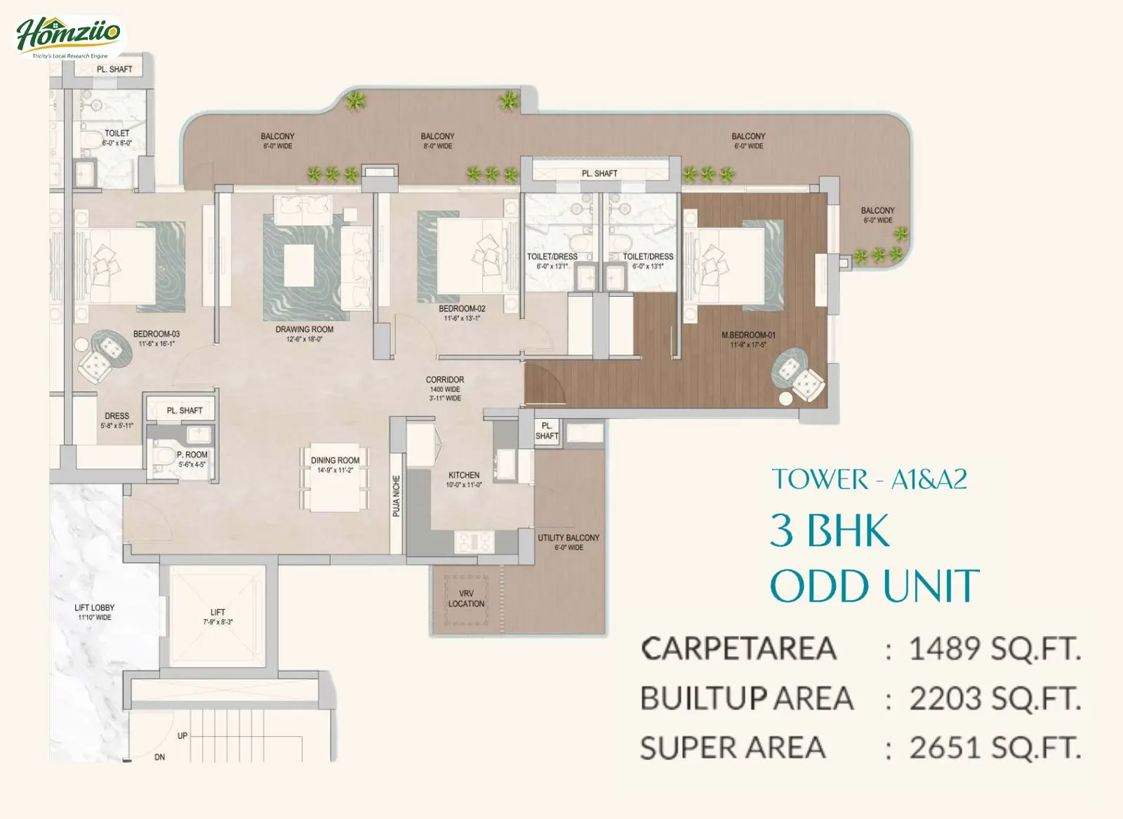 Tower - A1 & A2 Old 3 BHK Unit floor plan