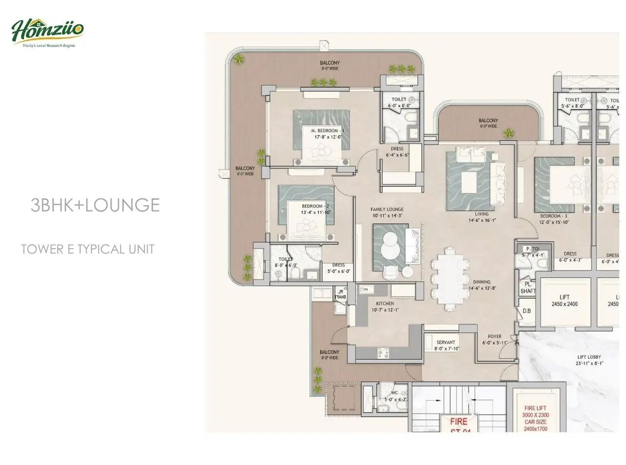 3bhk+lounge tower-e typical unit-3 floor plan