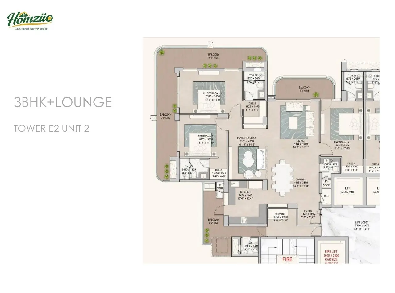 3bhk+lounge tower-e2 unit-2 floor plan