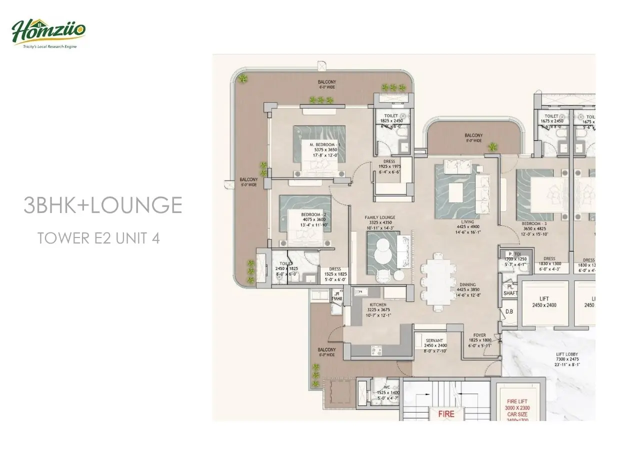 3bhk+lounge tower-e2 unit-4 floor plan