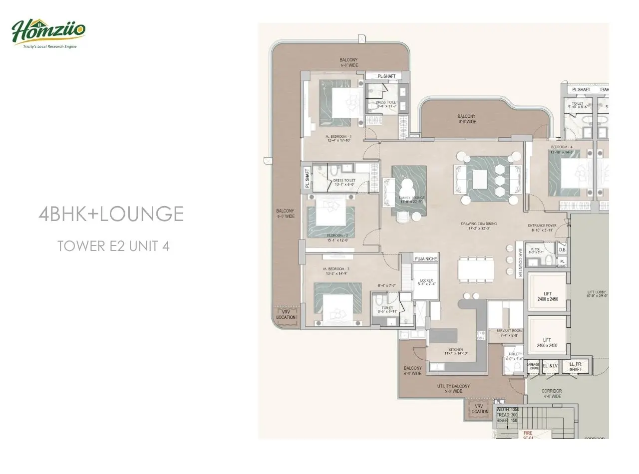 4bhk+lounge tower-e2 unit-4 floor plan