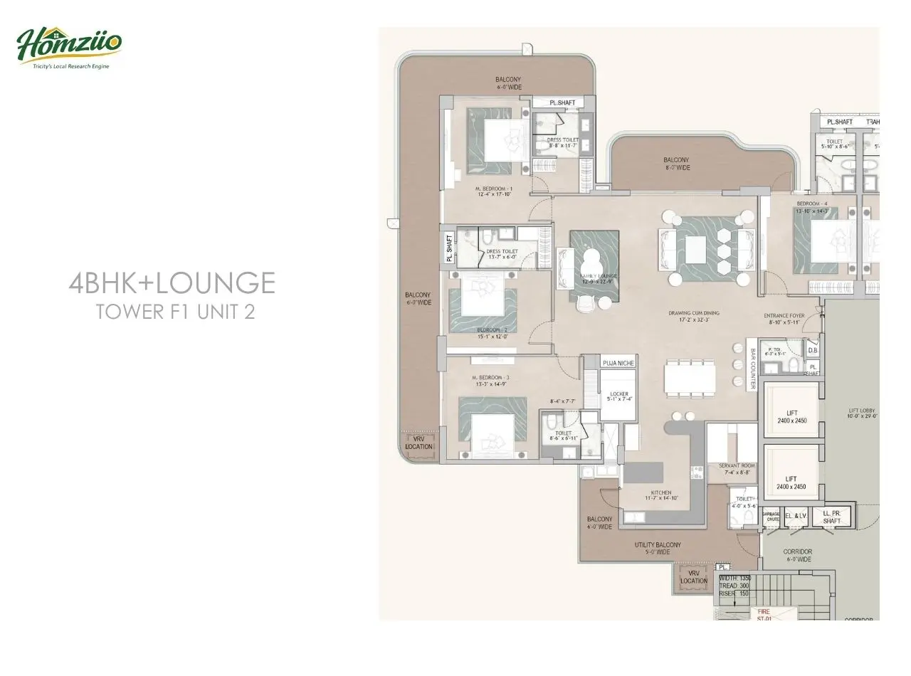 4bhk+lounge tower-f1 unit-1 floor plan
