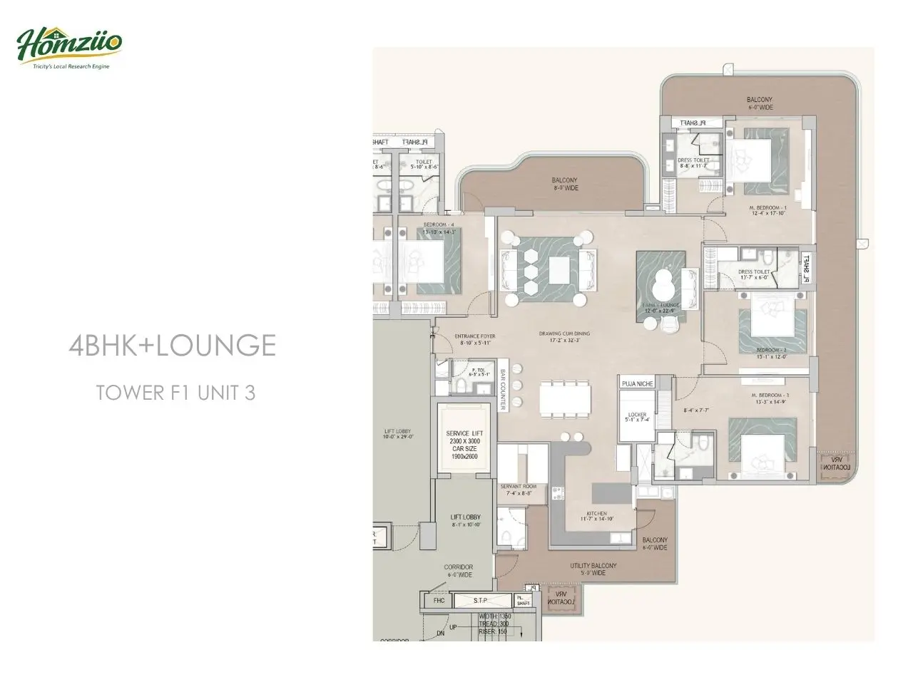 4bhk+lounge tower-f1 unit-3 floor plan