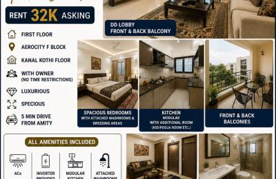 Luxury Furnished 2+1 BHK First Floor in 1 Kanal Kothi | Aerocity F Block | Near Amity University