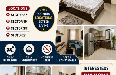 Fully Furnished Independent Flats Available in Sector 32, 19, 38 &amp; 21 | No Timing Issue | Ready to Move