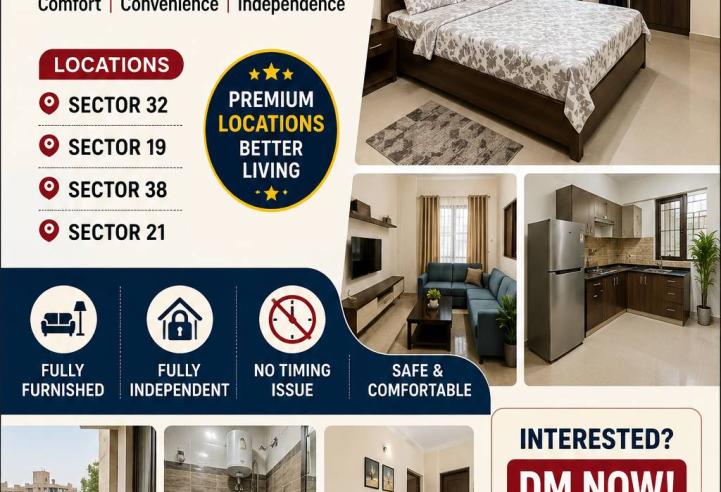 Fully Furnished Independent Flats Available in Sector 32, 19, 38 &amp; 21 | No Timing Issue | Ready to Move