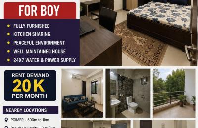 Fully Furnished 1BHK/Single Room in 1 Kanal House | Sector 16, Chandigarh | For Boys