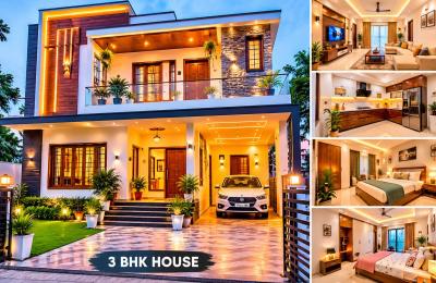 Modern 3BHK Family Home with Spacious Bedrooms, Elegant Interiors, Balcony, Parking, Garden, and Prime Location