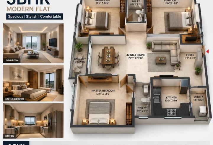 Budget Friendly 3BHK Flat