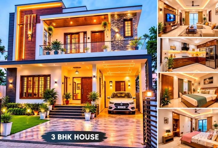 3 bhk house titel in 16 words Modern Spacious 3BHK House with Elegant Interiors, Balcony, Modular Kitchen and Premium Family Living Space