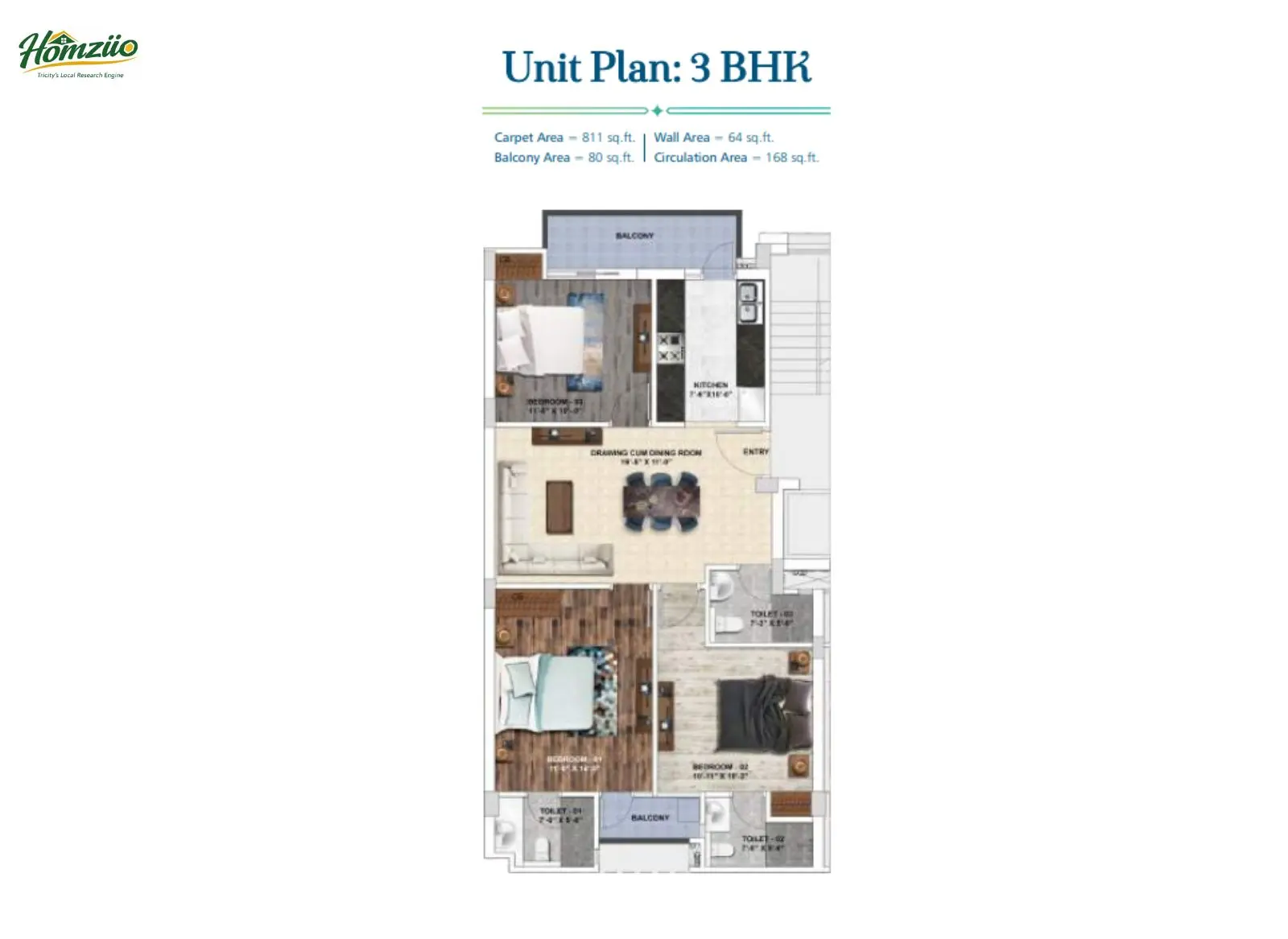 3 BHK floor plan