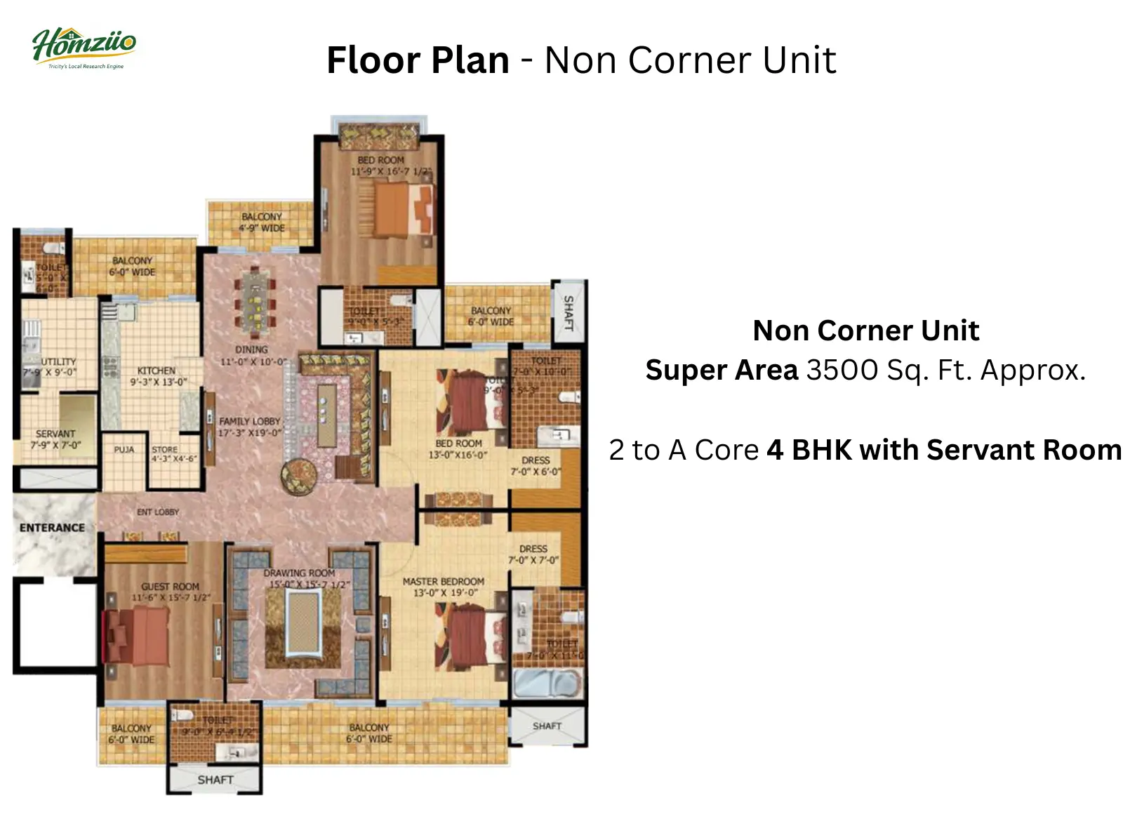 4 BHK with servant room floor plan