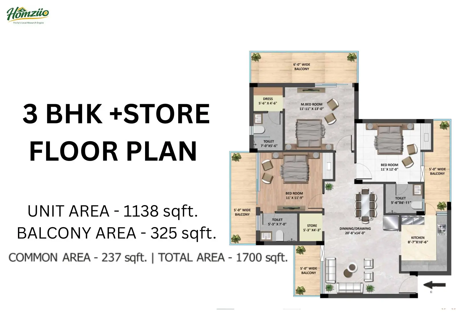 3 BHK + Store Floor Plan floor plan