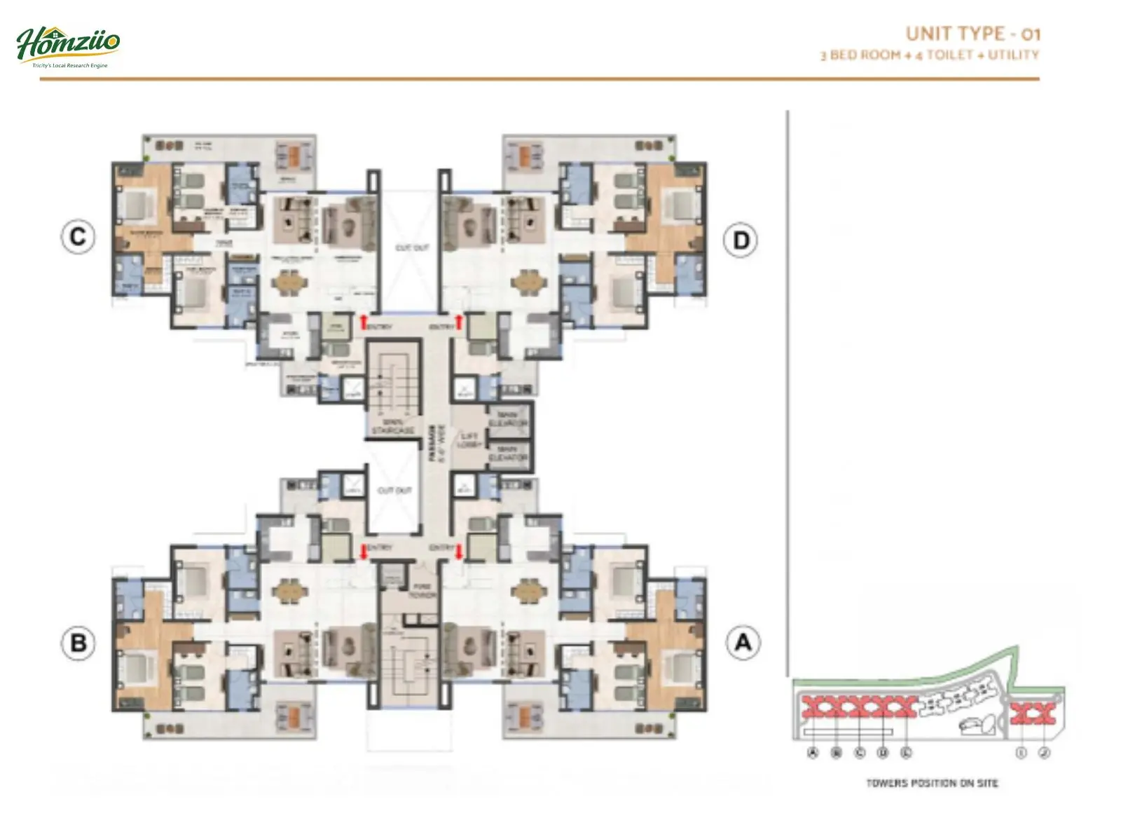 3 Bedroom + 4 Toilet + Utlility floor plan