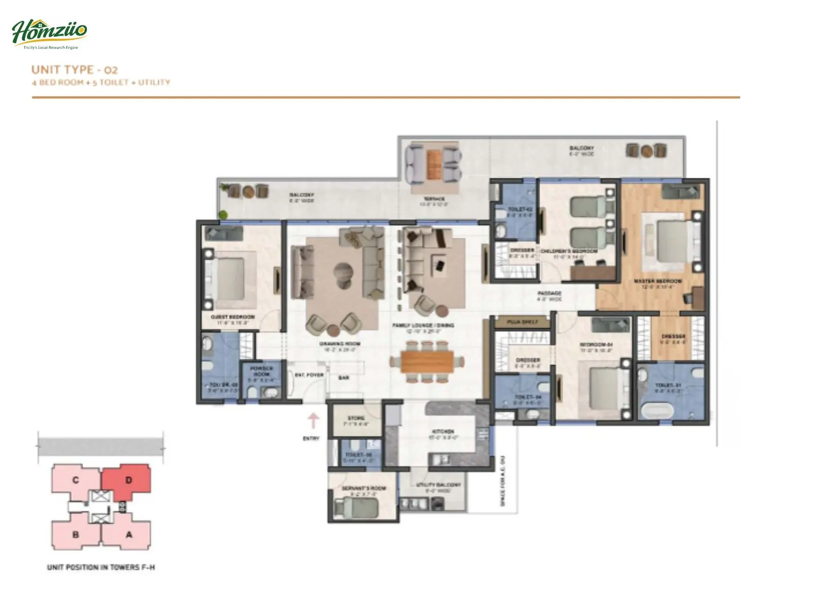 4 Bedroom +5 Toilet + Utlility floor plan