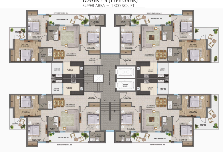 The Zirk Zirakpur – Premium 3 & 3+1 BHK Luxury Apartments on High Ground Road – common area