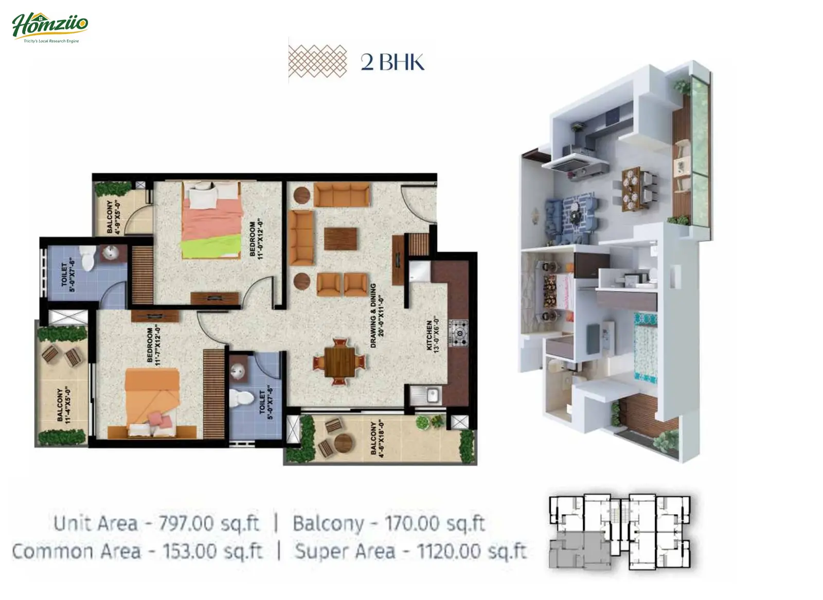 2BHK floor plan