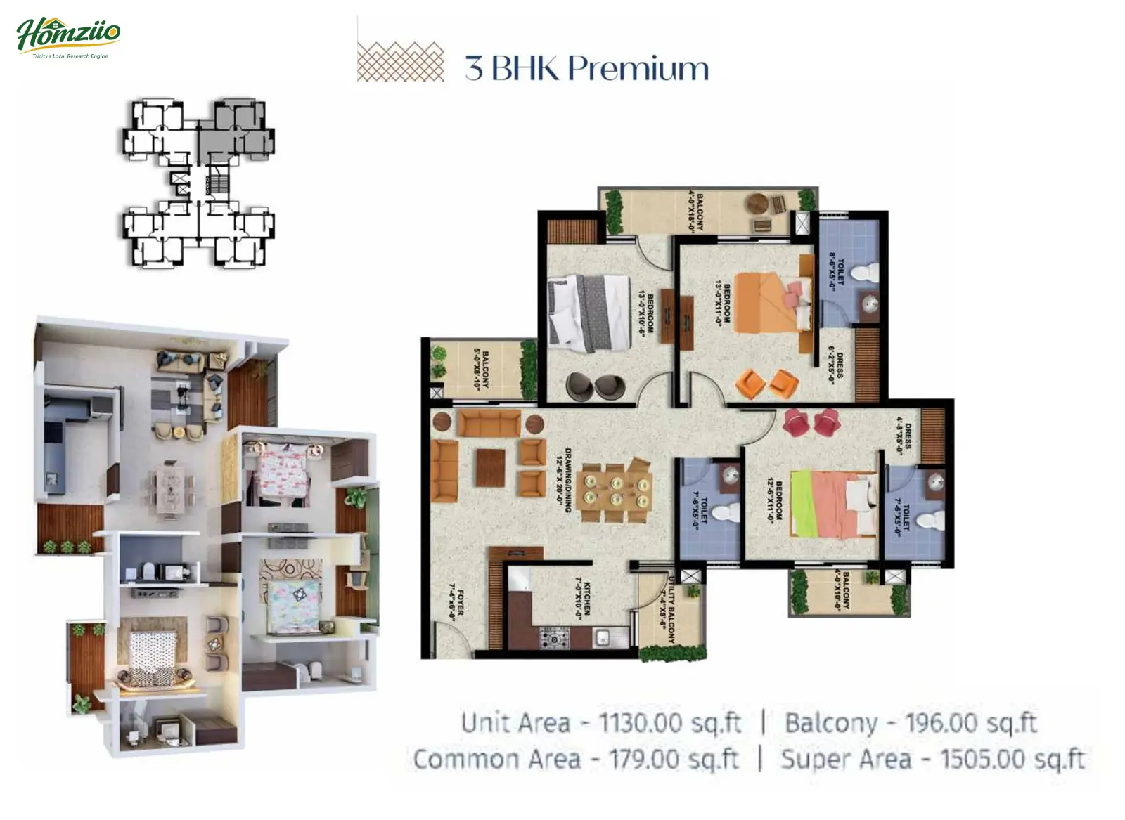 3 BHK + Premium floor plan